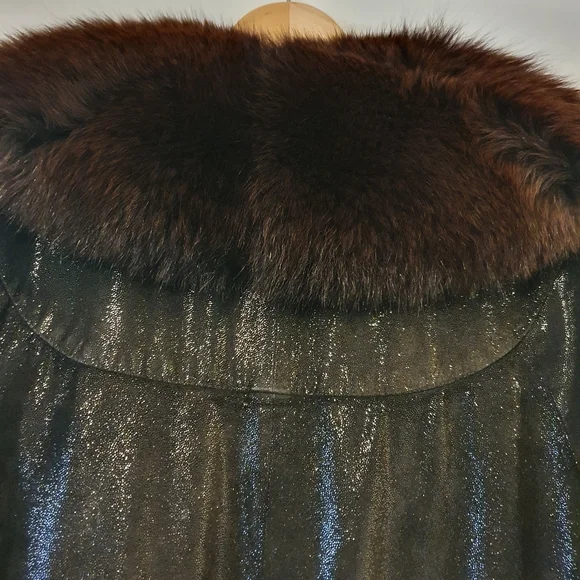leather and fox fur trim women cape,coat, jacket, size L-XL - Picture 6 of 10